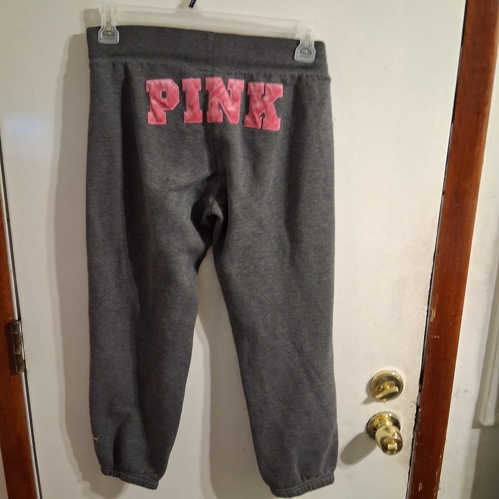 True Vintage Y2K PINK Victoria's Secret Joggers Sweatpants M Spellout EUC - Picture 1 of 6